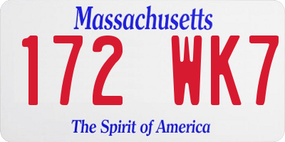 MA license plate 172WK7
