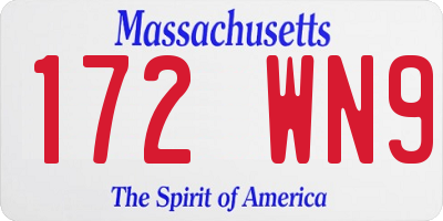 MA license plate 172WN9