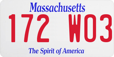 MA license plate 172WO3