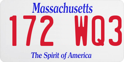 MA license plate 172WQ3