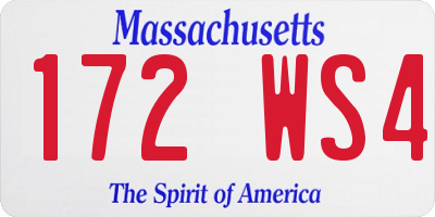 MA license plate 172WS4