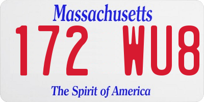MA license plate 172WU8