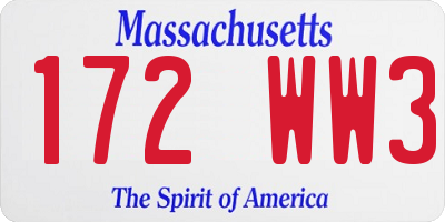 MA license plate 172WW3
