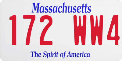 MA license plate 172WW4
