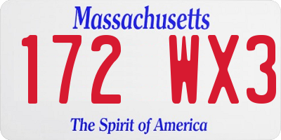 MA license plate 172WX3