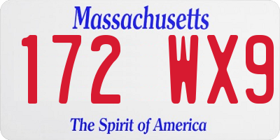 MA license plate 172WX9