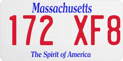 MA license plate 172XF8