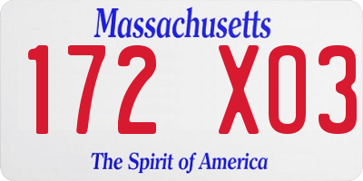 MA license plate 172XO3