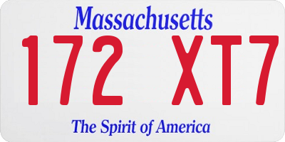 MA license plate 172XT7