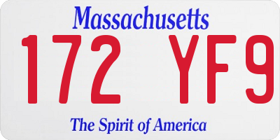 MA license plate 172YF9