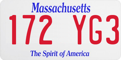 MA license plate 172YG3