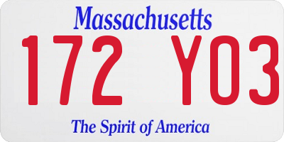 MA license plate 172YO3
