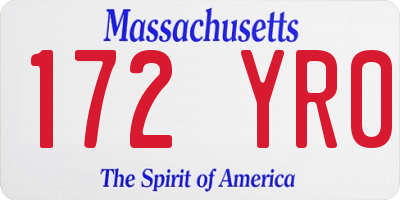 MA license plate 172YR0