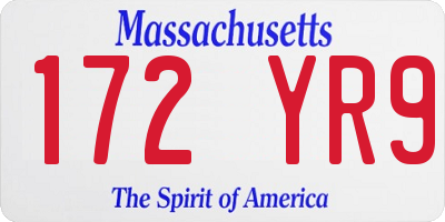 MA license plate 172YR9
