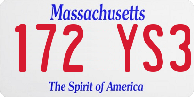 MA license plate 172YS3