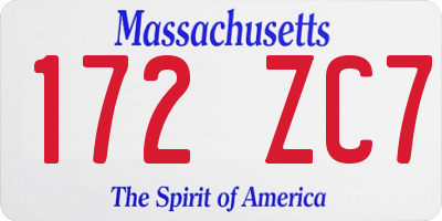 MA license plate 172ZC7