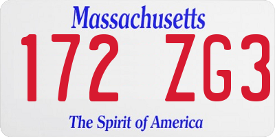 MA license plate 172ZG3