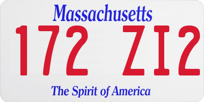 MA license plate 172ZI2