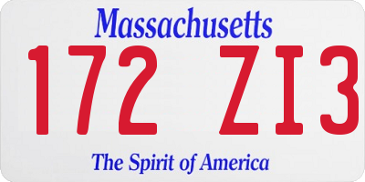 MA license plate 172ZI3