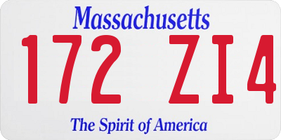 MA license plate 172ZI4