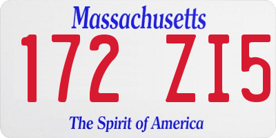 MA license plate 172ZI5