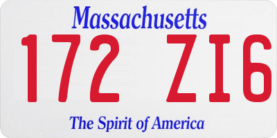 MA license plate 172ZI6