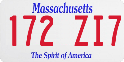 MA license plate 172ZI7