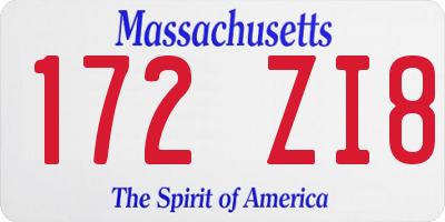 MA license plate 172ZI8