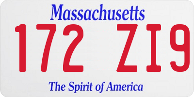 MA license plate 172ZI9