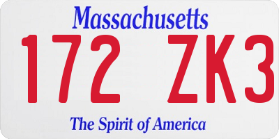 MA license plate 172ZK3