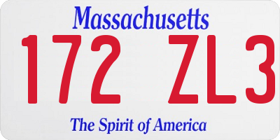 MA license plate 172ZL3