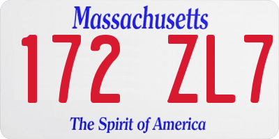 MA license plate 172ZL7