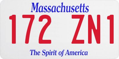 MA license plate 172ZN1