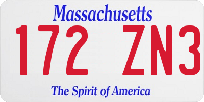 MA license plate 172ZN3