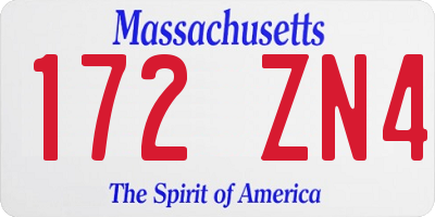 MA license plate 172ZN4
