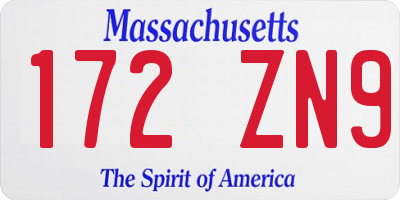MA license plate 172ZN9