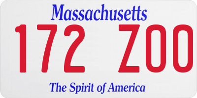 MA license plate 172ZO0