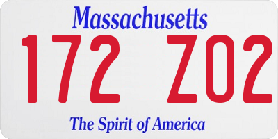 MA license plate 172ZO2