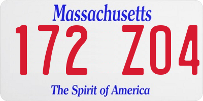 MA license plate 172ZO4