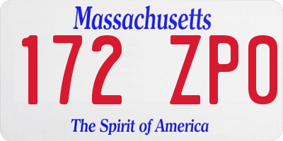 MA license plate 172ZP0