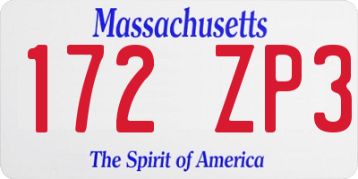 MA license plate 172ZP3