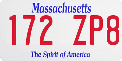 MA license plate 172ZP8