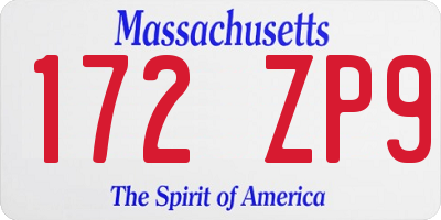 MA license plate 172ZP9