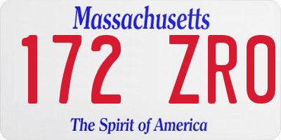 MA license plate 172ZR0