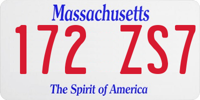 MA license plate 172ZS7