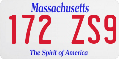 MA license plate 172ZS9