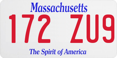 MA license plate 172ZU9