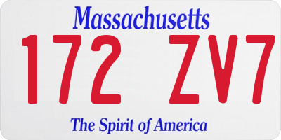 MA license plate 172ZV7