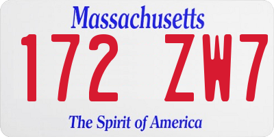 MA license plate 172ZW7