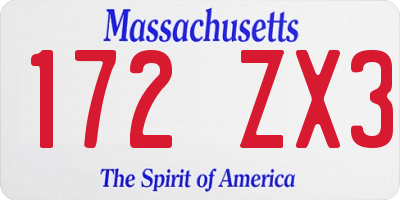 MA license plate 172ZX3